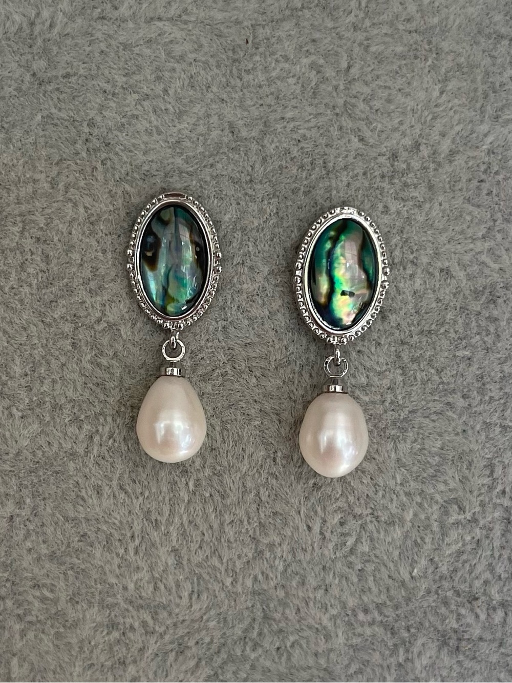 Abalone Shell and Freshwater Pearl Drop Earrings - 925 silver posts